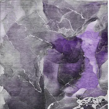 3' X 5' Gray and Purple Abstract Washable Non Skid Indoor Outdoor Area Rug