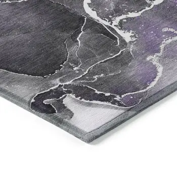 8' Round Gray and Purple Round Abstract Washable Non Skid Indoor Outdoor Area Rug