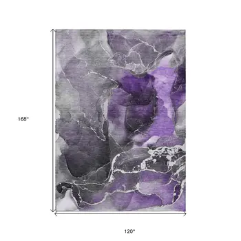 10' X 14' Gray and Purple Abstract Washable Non Skid Indoor Outdoor Area Rug