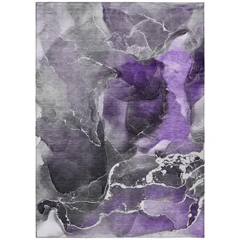 10' X 14' Gray and Purple Abstract Washable Non Skid Indoor Outdoor Area Rug
