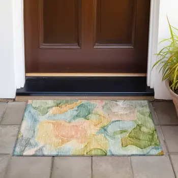 2' X 3' Blue Abstract Washable Non Skid Indoor Outdoor Area Rug