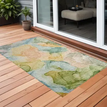 2' X 3' Blue Abstract Washable Non Skid Indoor Outdoor Area Rug