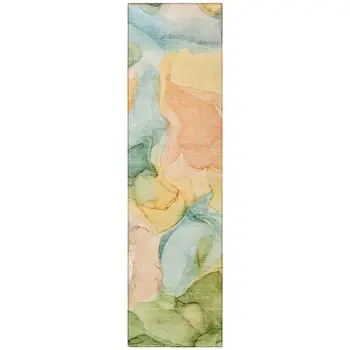 8' Runner Blue Abstract Washable Non Skid Indoor Outdoor Runner Rug