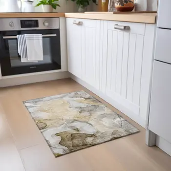 2' X 3' Brown Abstract Washable Non Skid Indoor Outdoor Area Rug