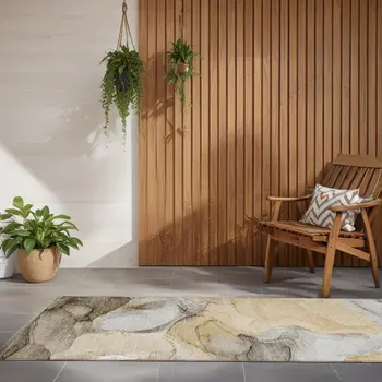 8' Runner Brown Abstract Washable Non Skid Indoor Outdoor Runner Rug