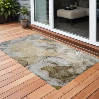 3' X 5' Brown Abstract Washable Non Skid Indoor Outdoor Area Rug