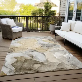 3' X 5' Brown Abstract Washable Non Skid Indoor Outdoor Area Rug