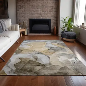 3' X 5' Brown Abstract Washable Non Skid Indoor Outdoor Area Rug