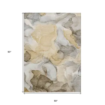 5' X 8' Brown Abstract Washable Non Skid Indoor Outdoor Area Rug