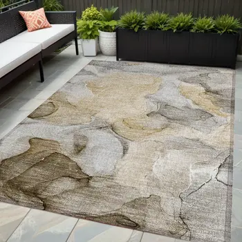 5' X 8' Brown Abstract Washable Non Skid Indoor Outdoor Area Rug