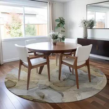 8' Round Brown Round Abstract Washable Non Skid Indoor Outdoor Area Rug