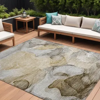 8' X 10' Brown Abstract Washable Non Skid Indoor Outdoor Area Rug