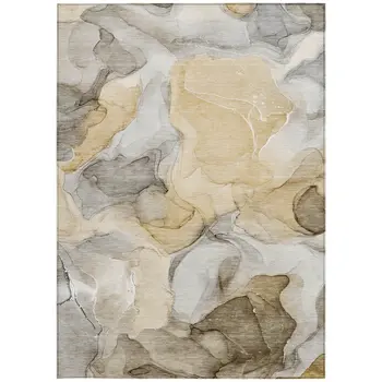 9' X 12' Brown Abstract Washable Non Skid Indoor Outdoor Area Rug