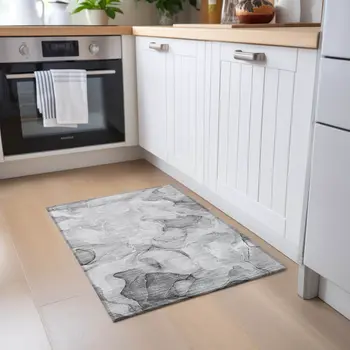 2' X 3' Gray Abstract Washable Non Skid Indoor Outdoor Area Rug