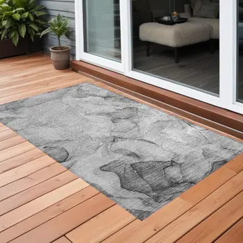 2' X 3' Gray Abstract Washable Non Skid Indoor Outdoor Area Rug