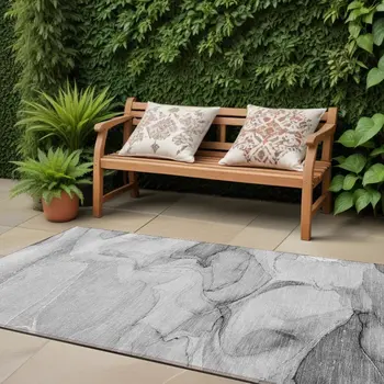 8' Runner Gray Abstract Washable Non Skid Indoor Outdoor Runner Rug