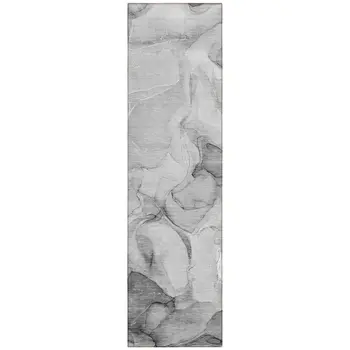 8' Runner Gray Abstract Washable Non Skid Indoor Outdoor Runner Rug