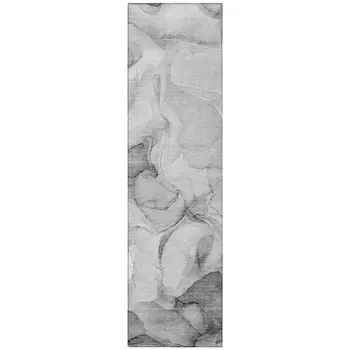 8' Runner Gray Abstract Washable Non Skid Indoor Outdoor Runner Rug