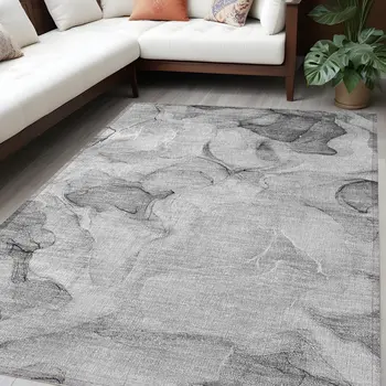 5' X 8' Gray Abstract Washable Non Skid Indoor Outdoor Area Rug