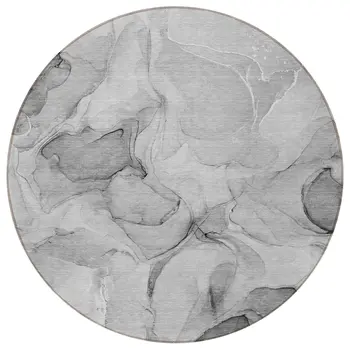 8' Round Gray Round Abstract Washable Non Skid Indoor Outdoor Area Rug