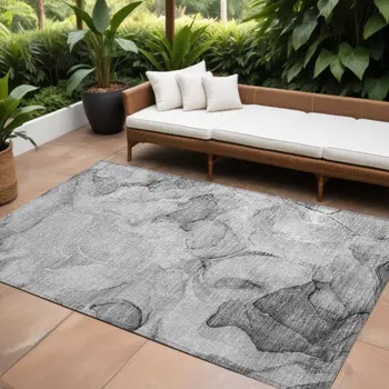 8' X 10' Gray Abstract Washable Non Skid Indoor Outdoor Area Rug