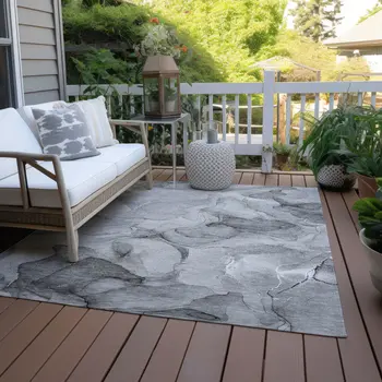 9' X 12' Gray Abstract Washable Non Skid Indoor Outdoor Area Rug