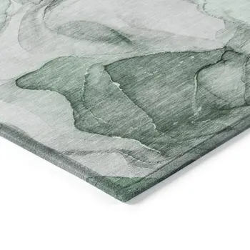 9' X 12' Green Abstract Washable Non Skid Indoor Outdoor Area Rug