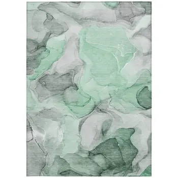 9' X 12' Green Abstract Washable Non Skid Indoor Outdoor Area Rug