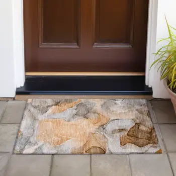 2' X 3' Orange Abstract Washable Non Skid Indoor Outdoor Area Rug
