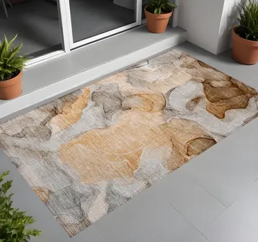 2' X 3' Orange Abstract Washable Non Skid Indoor Outdoor Area Rug