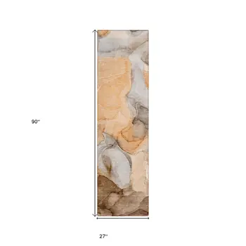 8' Runner Orange Abstract Washable Non Skid Indoor Outdoor Runner Rug