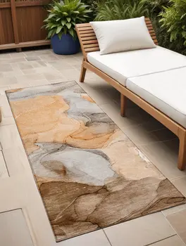 8' Runner Orange Abstract Washable Non Skid Indoor Outdoor Runner Rug