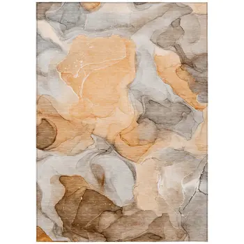 8' X 10' Orange Abstract Washable Non Skid Indoor Outdoor Area Rug