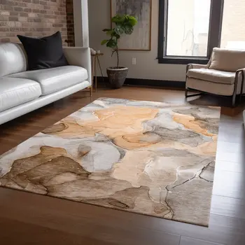 8' X 10' Orange Abstract Washable Non Skid Indoor Outdoor Area Rug