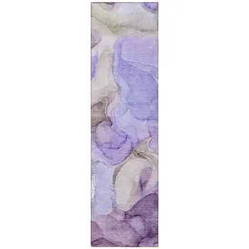 8' Runner Gray and Purple Abstract Washable Non Skid Indoor Outdoor Runner Rug
