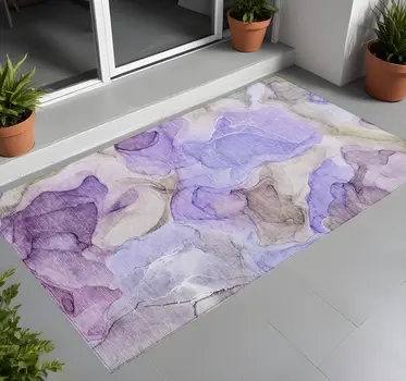 3' X 5' Gray And Purple Abstract Washable Indoor Outdoor Area Rug