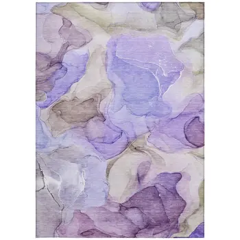 3' X 5' Gray And Purple Abstract Washable Indoor Outdoor Area Rug
