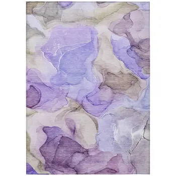 3' X 5' Gray And Purple Abstract Washable Indoor Outdoor Area Rug