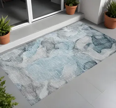 2' X 3' Teal Abstract Washable Non Skid Indoor Outdoor Area Rug