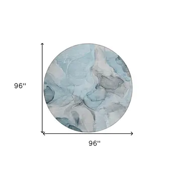 8' Round Teal Round Abstract Washable Non Skid Indoor Outdoor Area Rug