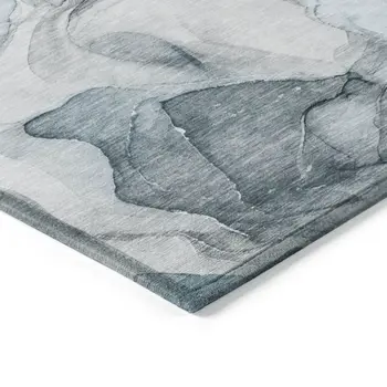 9' X 12' Teal Abstract Washable Non Skid Indoor Outdoor Area Rug