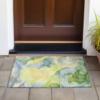 2' X 3' Yellow Abstract Washable Non Skid Indoor Outdoor Area Rug