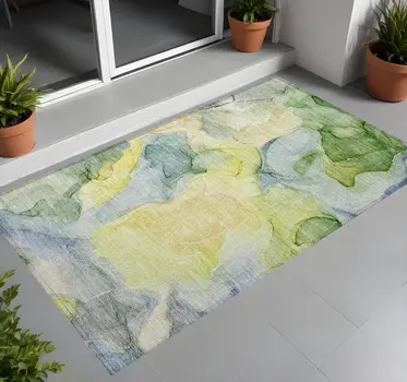 3' X 5' Yellow Abstract Washable Non Skid Indoor Outdoor Area Rug