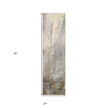 8' Runner Beige Abstract Washable Non Skid Indoor Outdoor Runner Rug