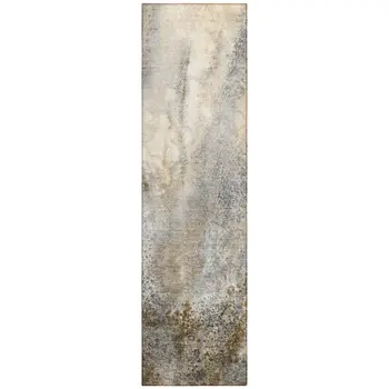 8' Runner Beige Abstract Washable Non Skid Indoor Outdoor Runner Rug