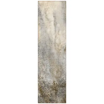 8' Runner Beige Abstract Washable Non Skid Indoor Outdoor Runner Rug