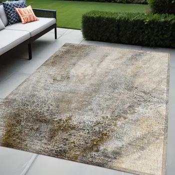 5' X 8' Beige Abstract Washable Non Skid Indoor Outdoor Area Rug