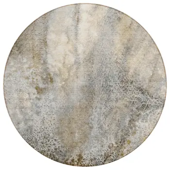 8' Round Beige Round Abstract Washable Non Skid Indoor Outdoor Area Rug