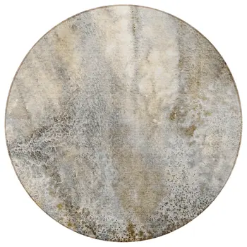8' Round Beige Round Abstract Washable Non Skid Indoor Outdoor Area Rug