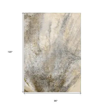 8' X 10' Beige Abstract Washable Non Skid Indoor Outdoor Area Rug